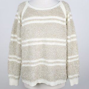Ruby Rd. Womens Large Gold Striped Fuzzy Sweater LARGE